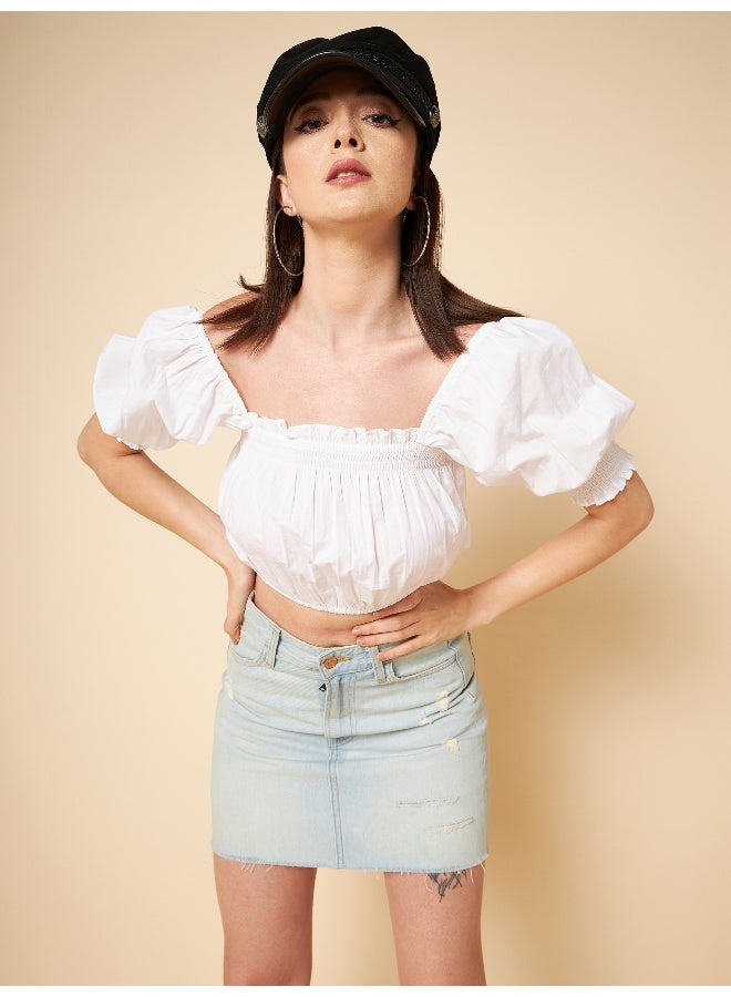 Crop White Woven Top for Women, Chic and Stylish