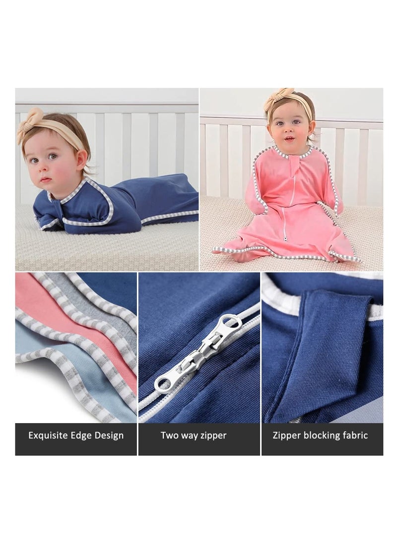 Premium Cotton Baby Swaddle Wrap, Muslin Sleeping Bag for Newborns, Blocks External Stimuli, Breathable & Soft, Ideal for 0-3/3-6 Months (Navy Blue, 3-6 Months)