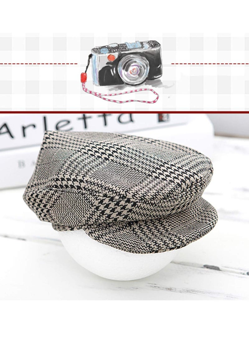 Newborn Photography Props: Retro Plaid Suspenders, Flat Cap, and Duck Tongue Hat Suit for Boys - Stylish Dark Gray Outfit for Cool Baby Boys.