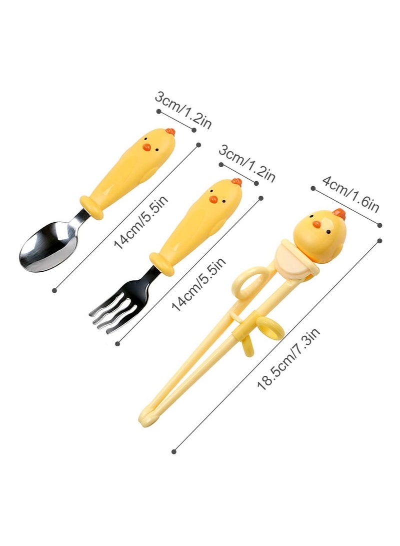 Baby Training Chopsticks Set Chopstick Spoon Fork and Case Reusable Learning with Attachable Helper for Kids Beginners Right Handed Only