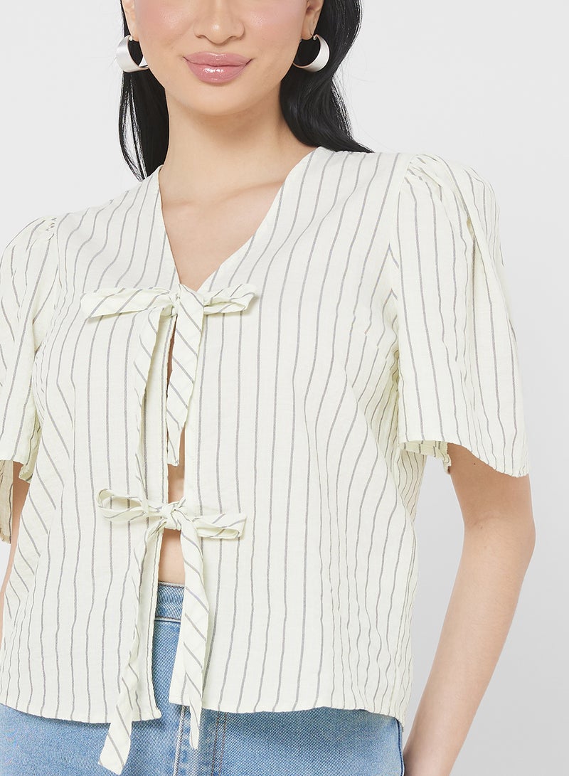 V-Neck Tie Detail Top