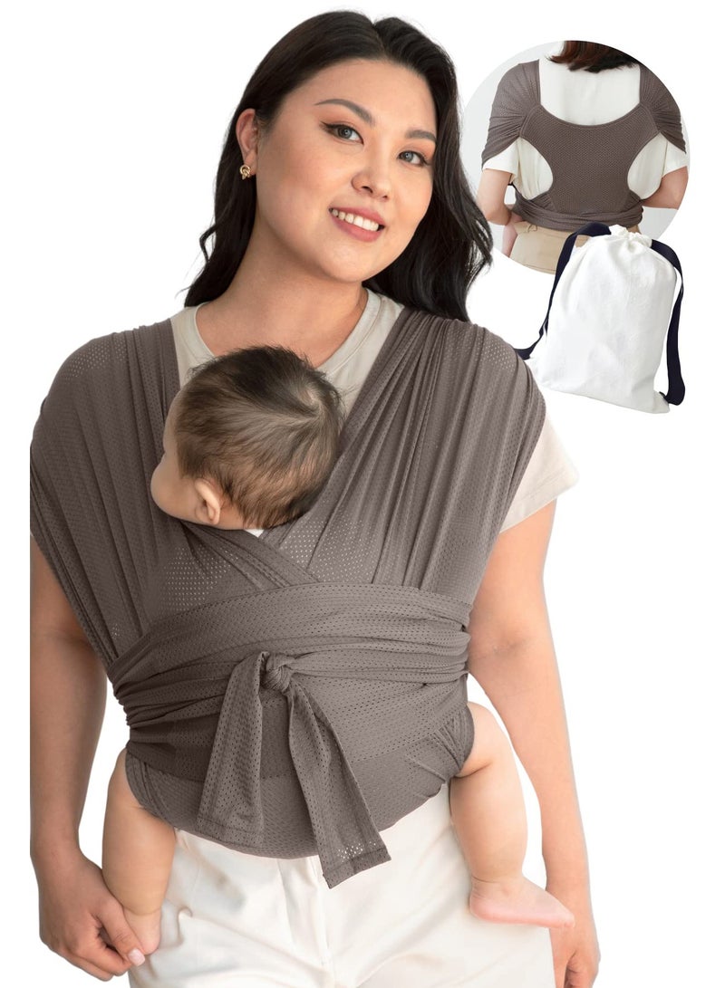 Easy-to-Wear Baby Carrier Wrap - Hands-Free, Moisture-Wicking, Soft Design for Newborns and Kids Up to 44lbs (Brown)