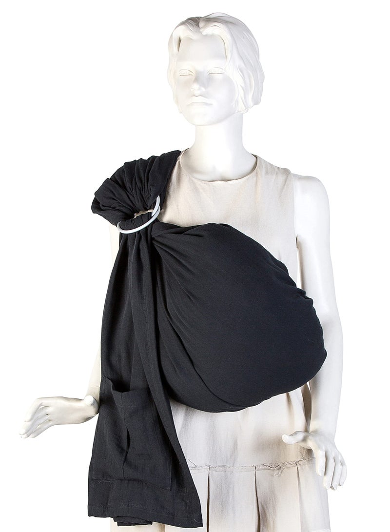 Cotton Muslin Baby Carrier Wrap, Ring Sling and Sling for Infants, Newborn and Toddler, Versatile Front and Chest Carrier (Black)