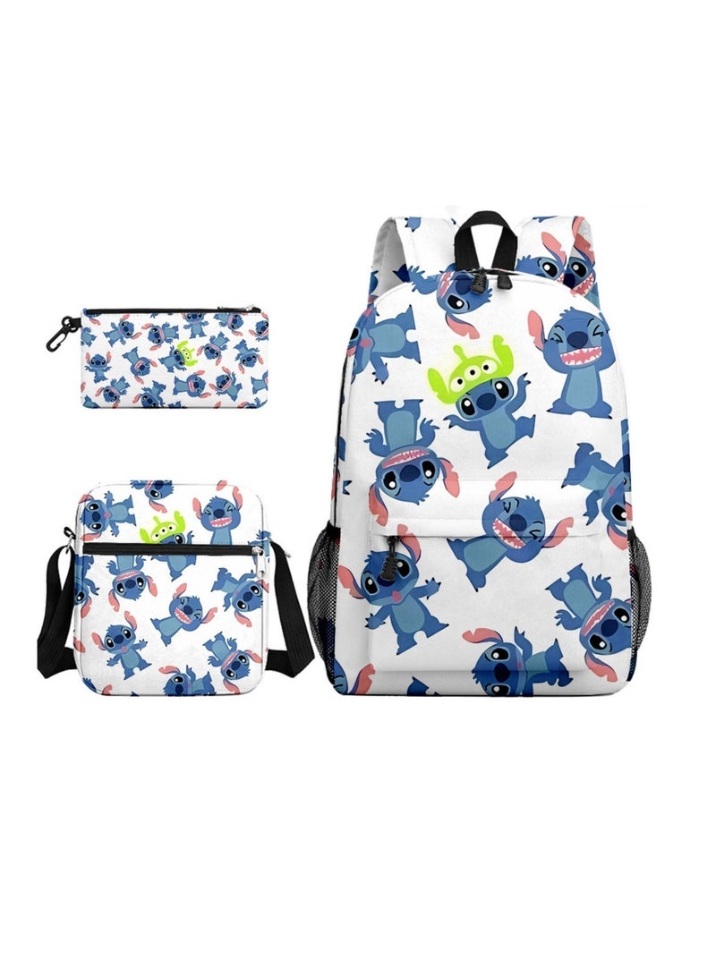 New Cartoon Stitch Backpack School Bag Children's Lunch Bag Pencil Bag Three-Piece Set For Primary And Secondary School Students 32*45*13 cm