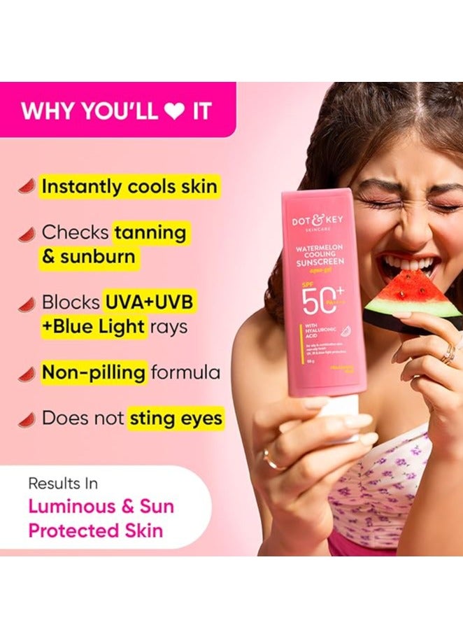 Dot & Key Watermelon Hyaluronic Cooling Sunscreen SPF 50 PA+++| for Oily, Normal & Combination Skin | UV + Blue Light Protection | Lightweight | No White Cast | Boosts Vitamin D Absorption | 50g…