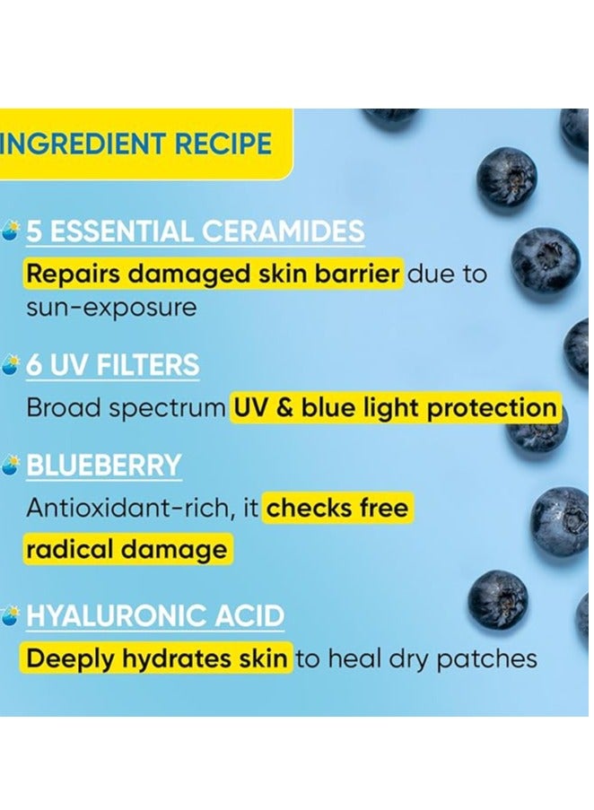 Blueberry Hydrate Barrier Repair Sunscreen Spf 50+,Pa++++|For Dry&Sensitive Skin|Non - Greasy Finish|No White Cast|Uv&Blue Light Protection|Broad Spectrum|For Women&Men|50G, 1 Count