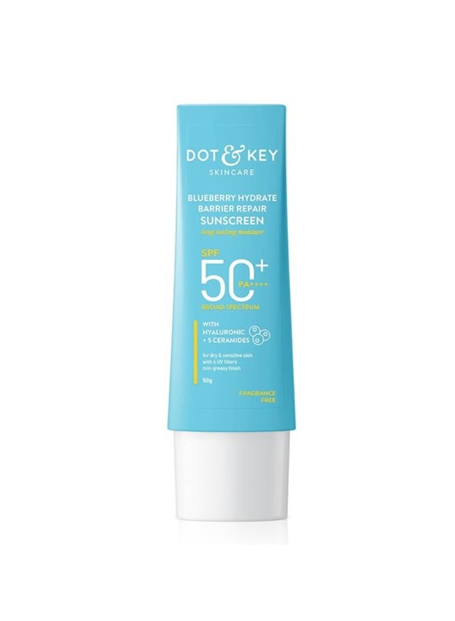 Blueberry Hydrate Barrier Repair Sunscreen Spf 50+,Pa++++|For Dry&Sensitive Skin|Non - Greasy Finish|No White Cast|Uv&Blue Light Protection|Broad Spectrum|For Women&Men|50G, 1 Count