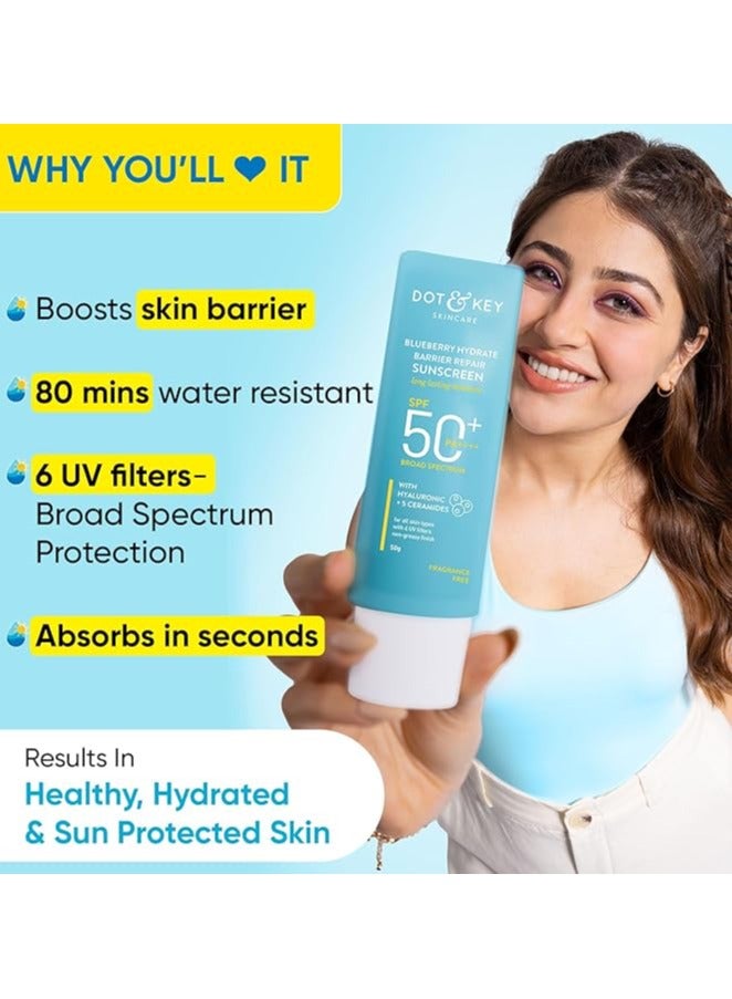 Barrier Repair + Hydrating Gentle Face Wash 100ml & Blueberry Hydrate Barrier Repair Sunscreen SPF 50+ PA++++ 50g | Skin Care Combo | For Dry & Sensitive Skin | For Women & Men