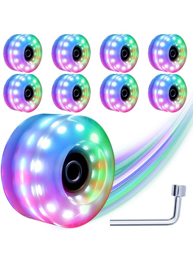 Luminous Quad Roller Skate Wheels [8 Pack] - Light Up Speed Wheels for Indoor/Outdoor Double Row Skating and Skateboarding. Perfect for Fun and Safety!