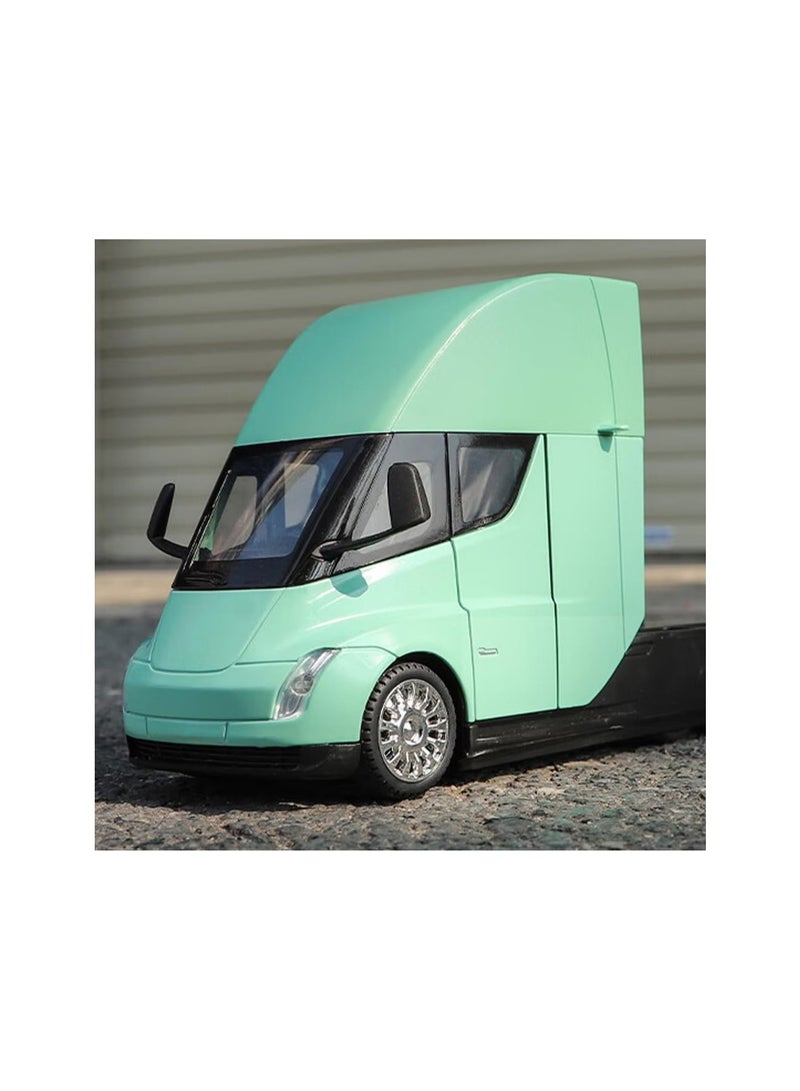 1:24 Green Semi Truck Head Model With Alloy Body, Sound And Light Functions, Suitable For Adults And Children'S Gift Decoration Collectibles.