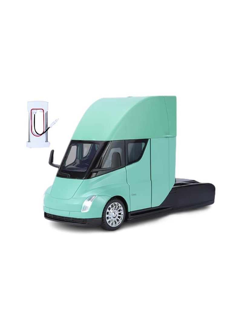 1:24 Green Semi Truck Head Model With Alloy Body, Sound And Light Functions, Suitable For Adults And Children'S Gift Decoration Collectibles.