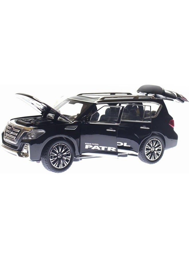 1:24 Nissan Patrol Diecast Model Car Zinc Alloy Pull Back Toy Car with Sound and Light Black Perfect for Kids and Collectors