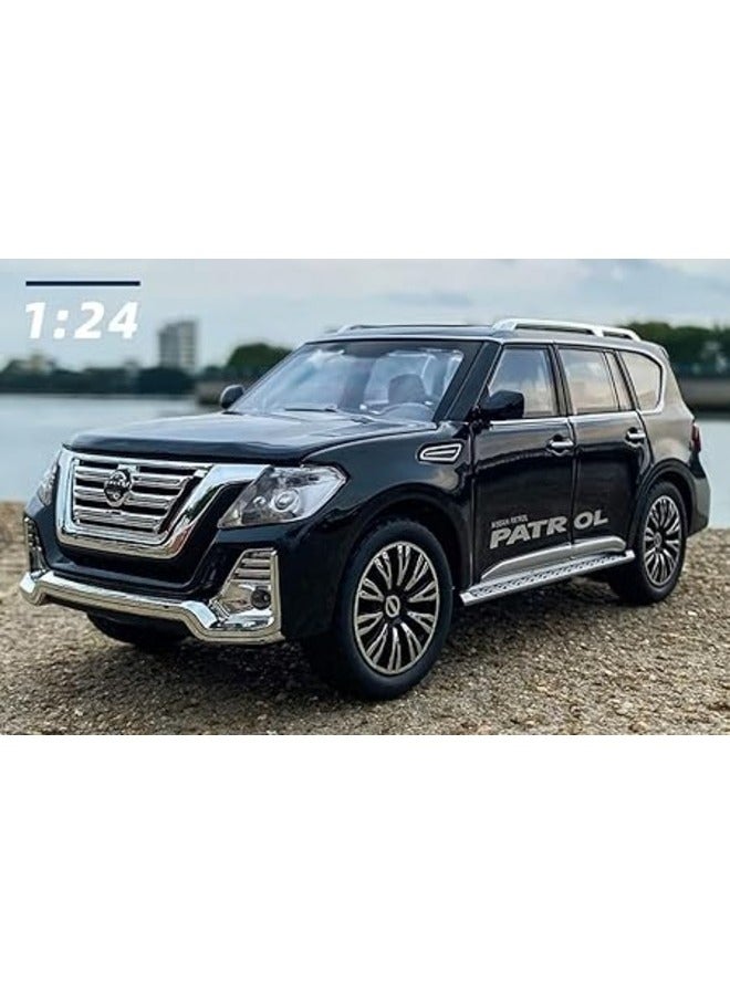 1:24 Nissan Patrol Diecast Model Car Zinc Alloy Pull Back Toy Car with Sound and Light Black Perfect for Kids and Collectors