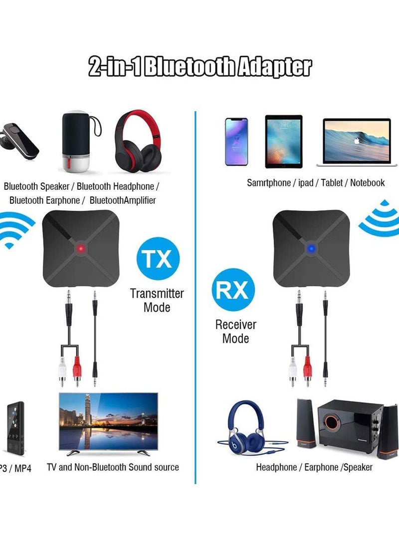 Bluetooth 5.0 2-in-1 Audio Transmitter and Receiver - Wireless Adapter for PC, TV, Headphones, Soundbar, Car, Speakers, and Home Stereo Systems.