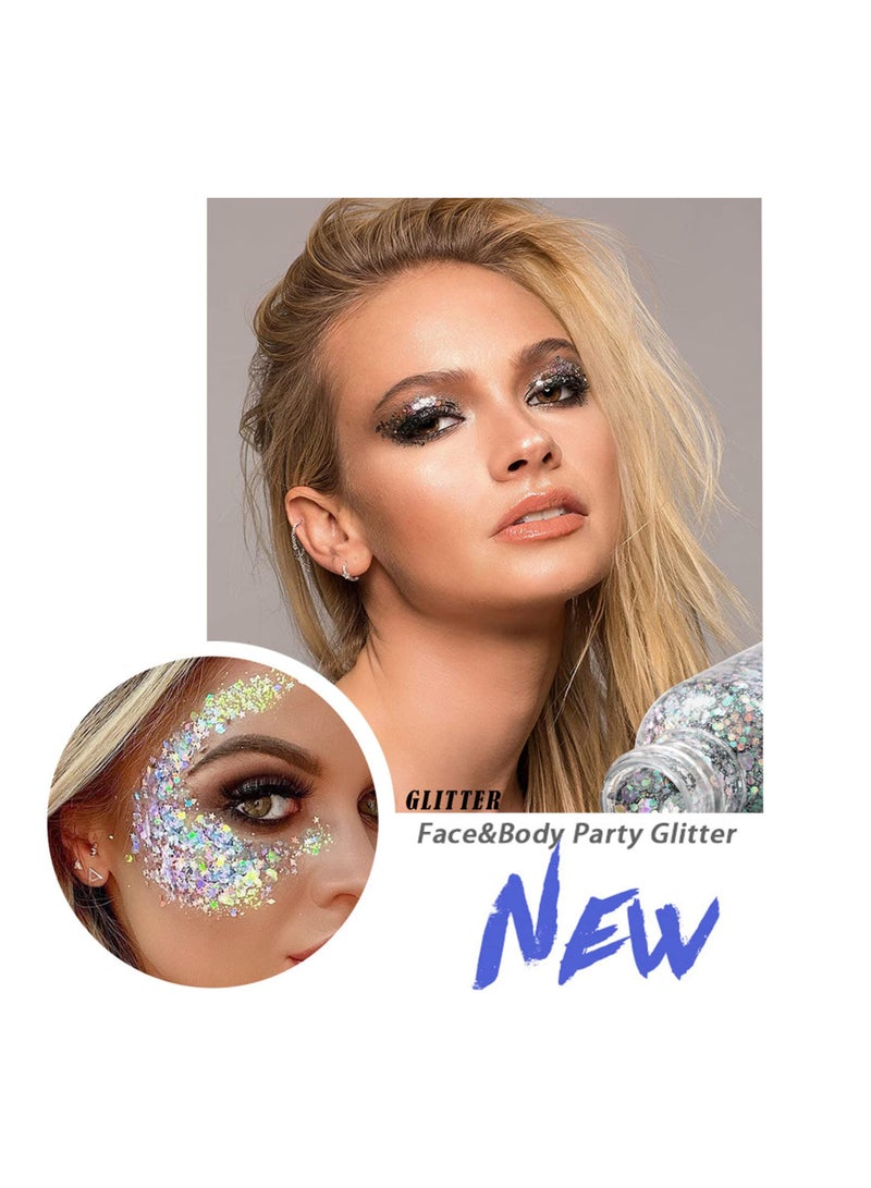 6 Bottles of Mermaid Sequins Chunky Glitter Gel - Long-Lasting Liquid Eyeshadow for Festivals, Sparkling Cosmetic for Face, Hair, Nails & Makeup. Perfect for a Dazzling Look!