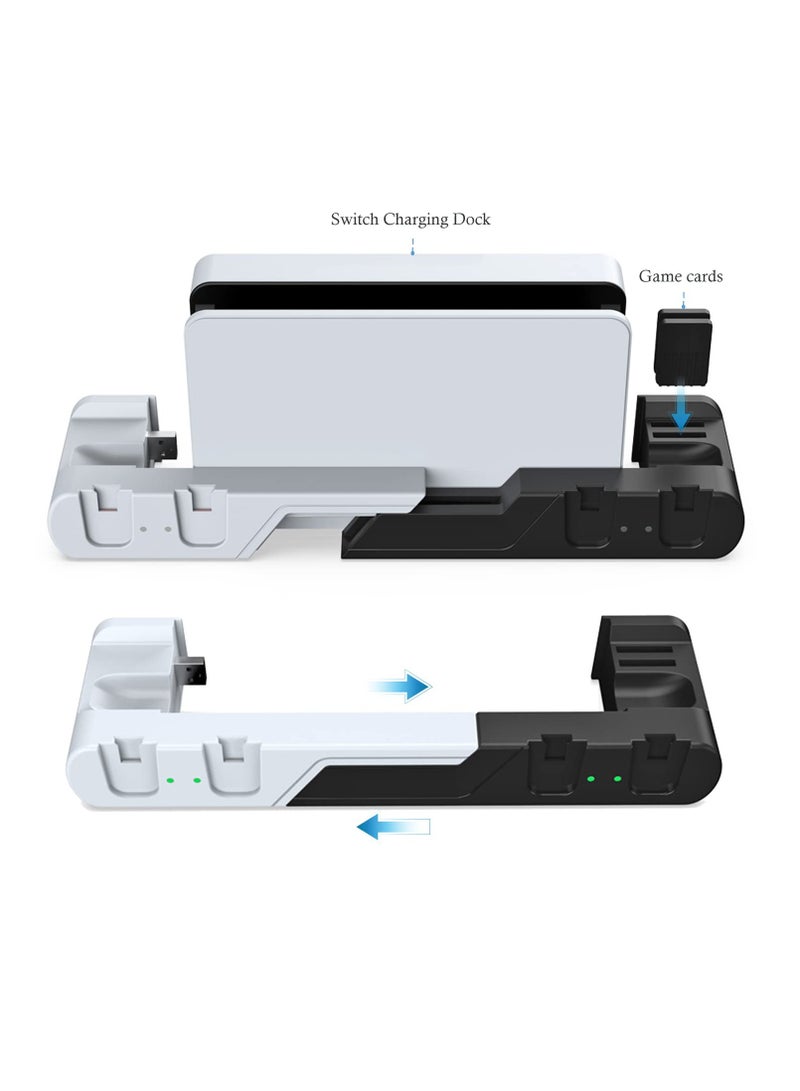 Controller Charging Dock, KASTWAVE Station Compatible Fit for Nintendo Switch & OLED Model 4 Joy-con Charging Slots Joy Con Charger Stand Station Fit for Nintendo Switch with 2 Game Card Slots Dobe