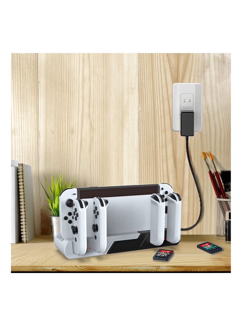 Controller Charging Dock, KASTWAVE Station Compatible Fit for Nintendo Switch & OLED Model 4 Joy-con Charging Slots Joy Con Charger Stand Station Fit for Nintendo Switch with 2 Game Card Slots Dobe