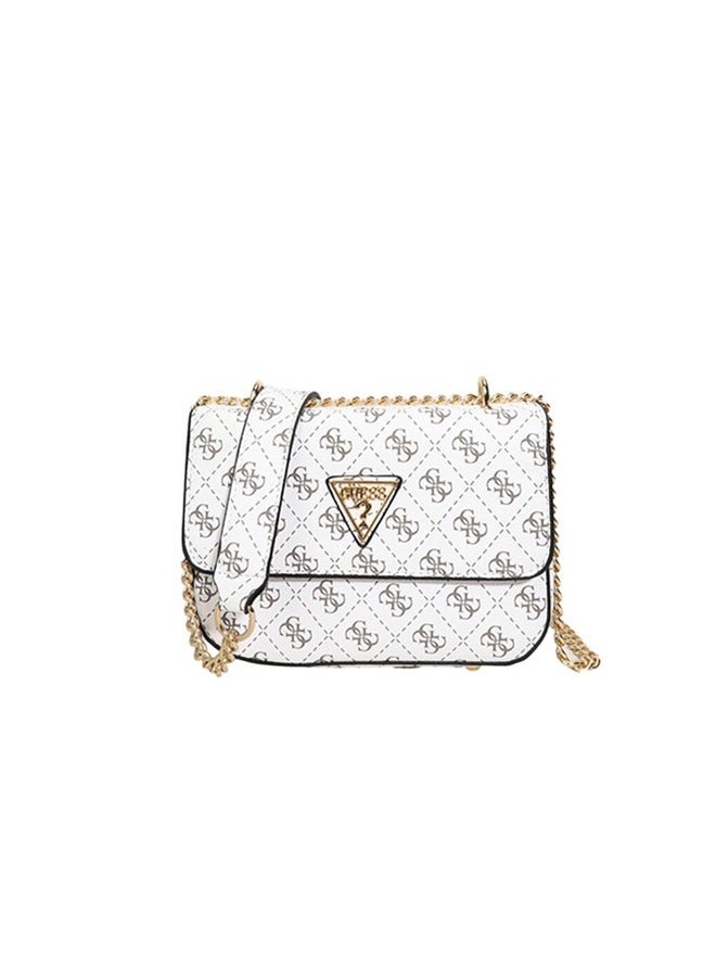 shoulder bag, fashionable and versatile, printed retro small square bag, simple chain crossbody bag white