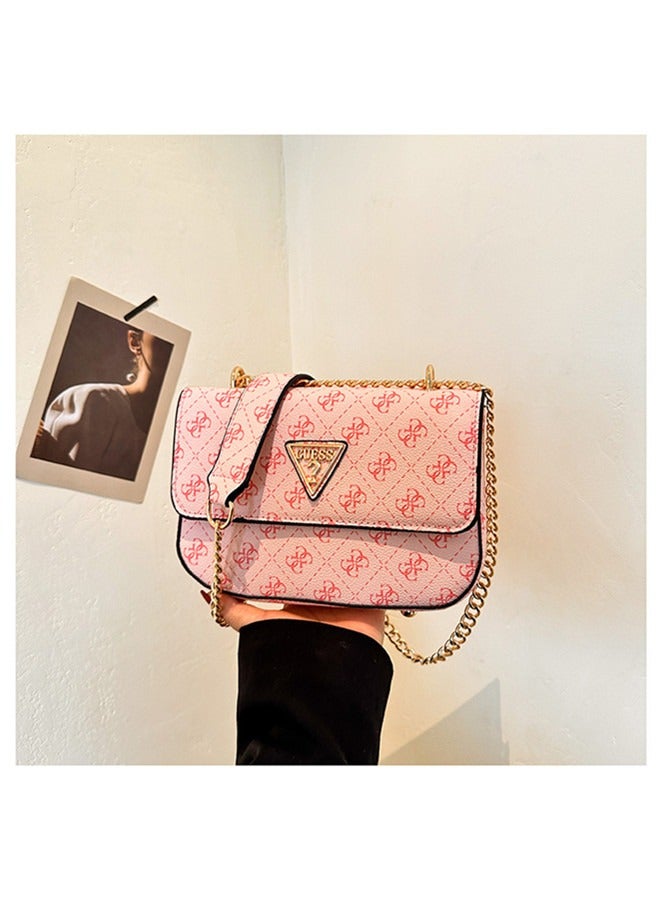 shoulder bag, fashionable and versatile, printed retro small square bag, simple chain crossbody bag Pink