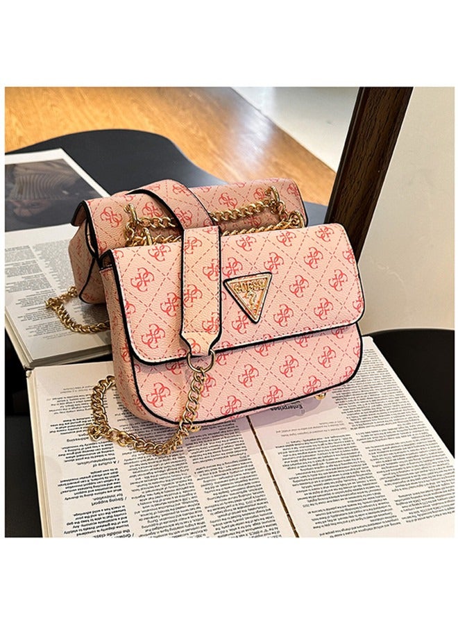 shoulder bag, fashionable and versatile, printed retro small square bag, simple chain crossbody bag Pink