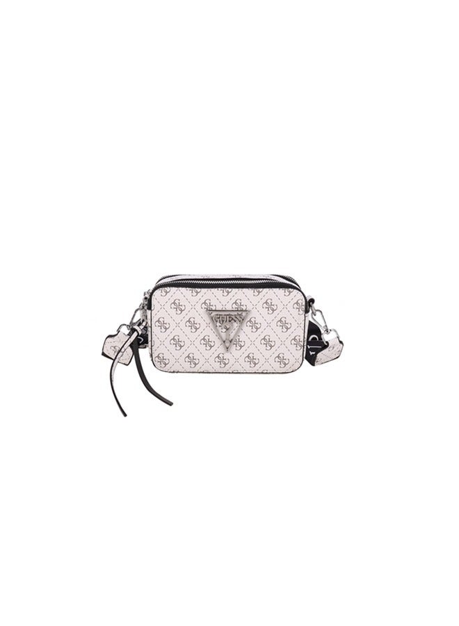 Fashionable small square bag, versatile wide shoulder strap, letter crossbody bag, personalized cartoon camera bag, women's small bag white