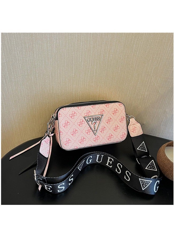 Fashionable small square bag, versatile wide shoulder strap, letter crossbody bag, personalized cartoon camera bag, women's small bag Pink