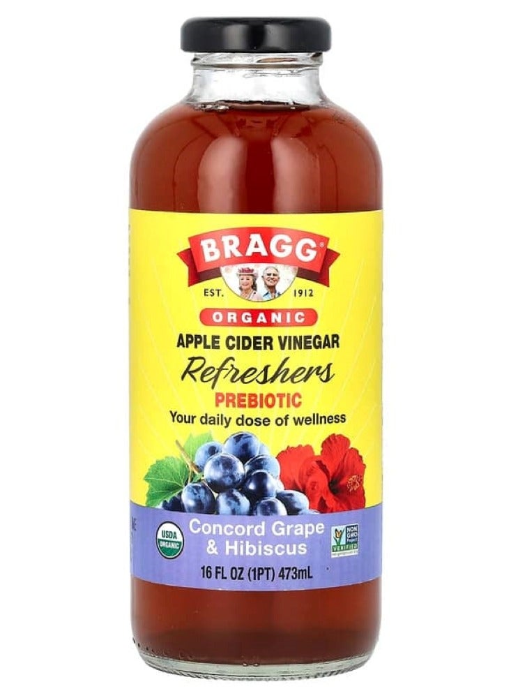 Bragg, Organic Apple Cider Vinegar Refreshers, Prebiotic, Concord Grape & Hibiscus, 16 fl oz (473 ml)