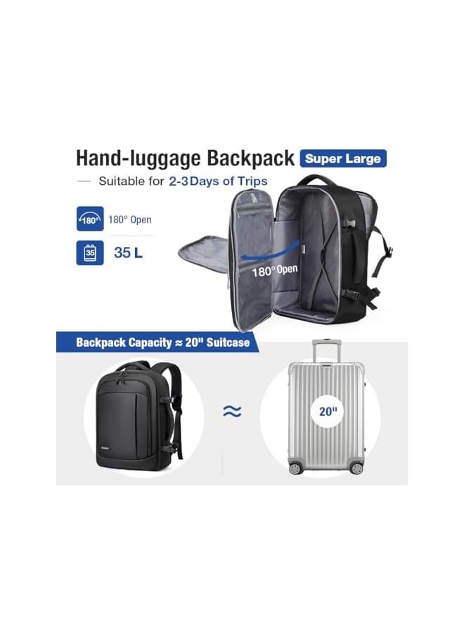 Large Backpack Hand Luggage for Men Women 17 Inch Laptop Backpack Travel Backpack with 6 Piece Clothes Bag Packing Cubes for Holiday Business Work Travel, Black, X-Large, Travel Backpacks