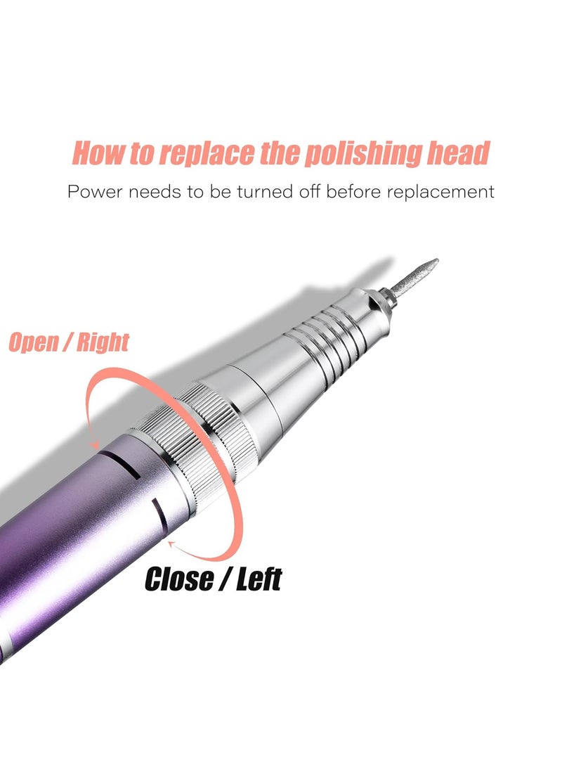 Professional Nail Drill 35000 RPM Electric Rechargeable Acrylic Gel Grinder Tool with 6 Metal Nail Drill Bits Acrylic Gel Nail DIY Manicure Pedicure Tools for Manicure Pedicure Carve Polish