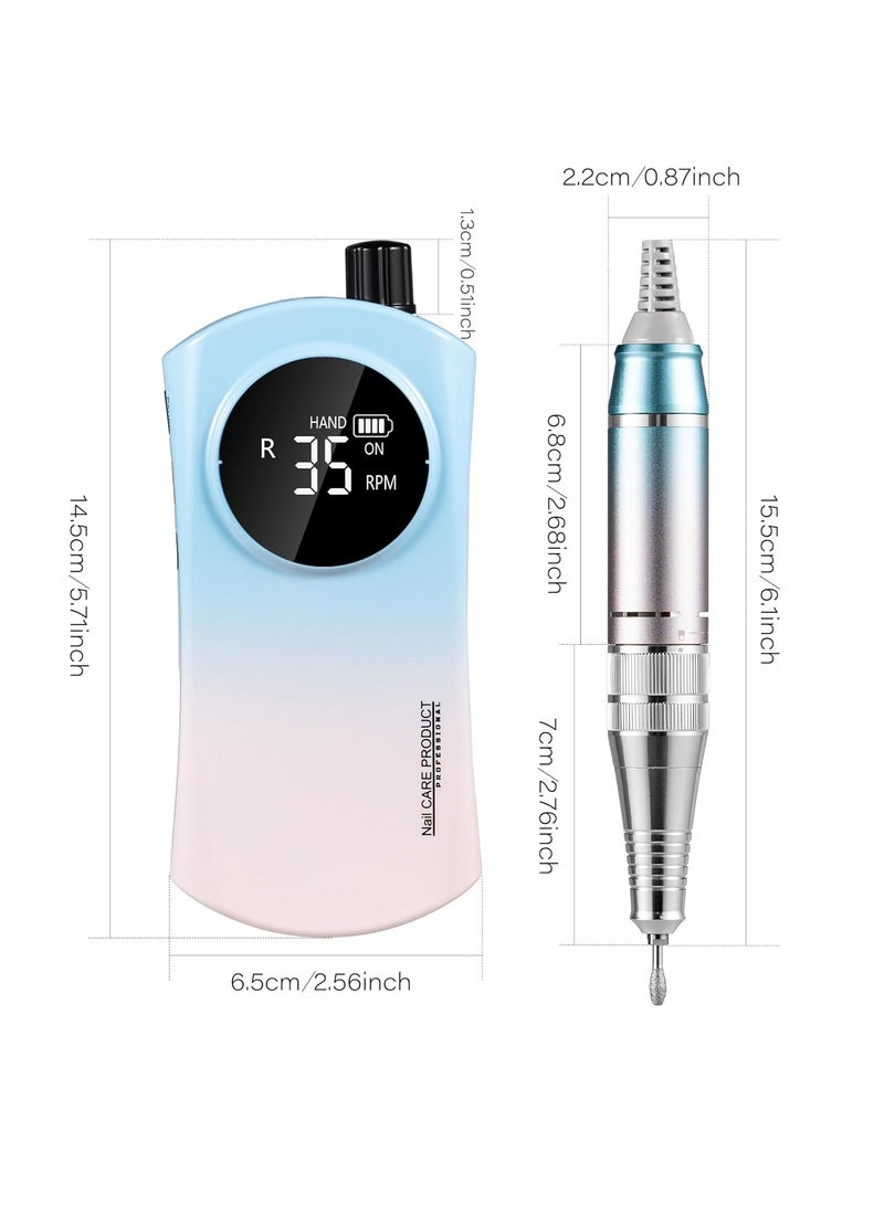 Professional Nail Drill 35000 RPM Electric Rechargeable Acrylic Gel Grinder Tool with 6 Metal Nail Drill Bits Acrylic Gel Nail DIY Manicure Pedicure Tools for Manicure Pedicure Carve Polish