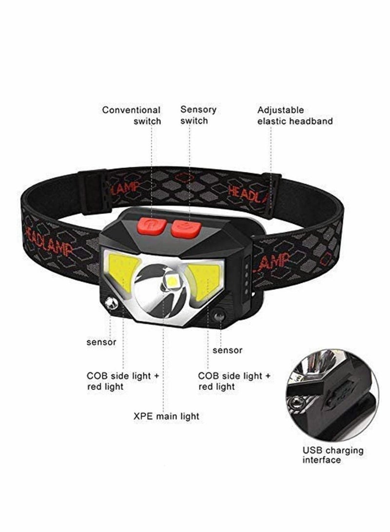 2 Pack LED Head Torch USB Rechargeable Headlamp Headlight Ultra Bright LED Headtorch Head Lamp with IPX45 Waterproof for Running Camping Hiking Climbing