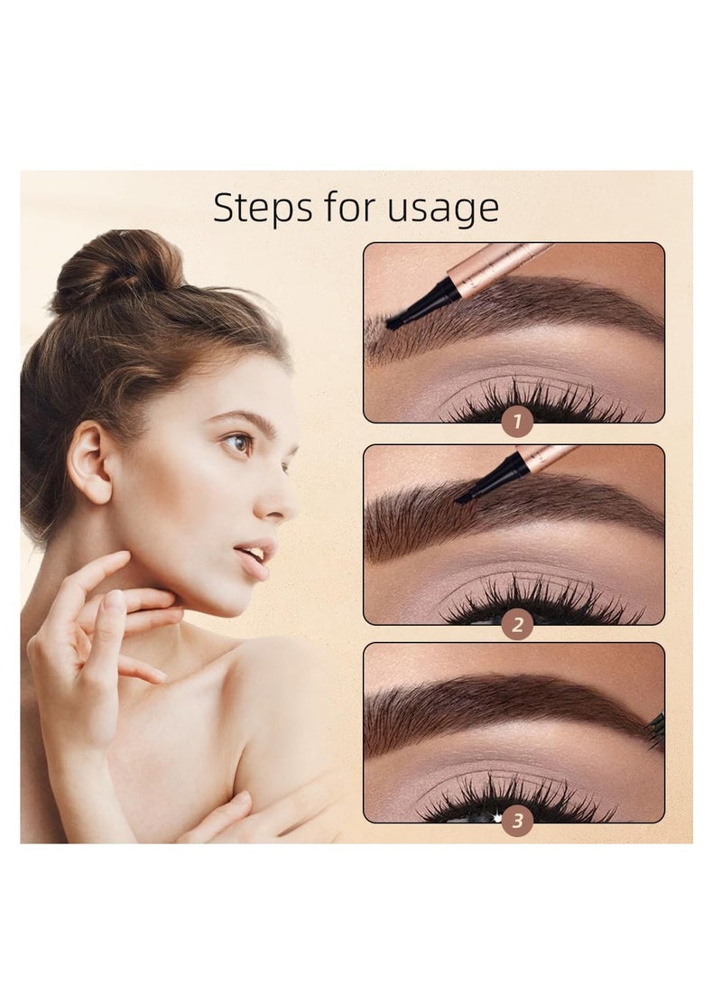 3Pcs New Magic Eyebrow Pencil, Waterproof Brow Pencil, 3D Microblading Eyebrow Pencil Contouring Pen, 4 Tipped Precise Brow Pen, Create Natural Hair-Like Brows, Brown