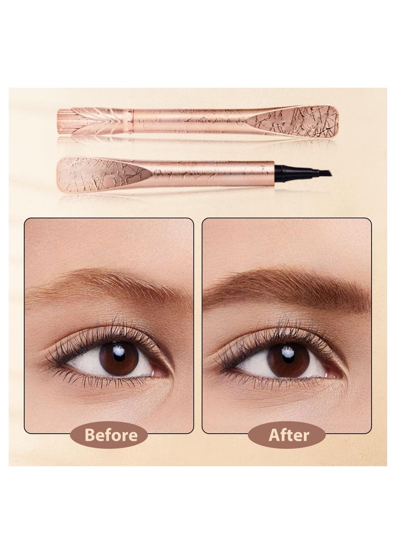 3Pcs New Magic Eyebrow Pencil, Waterproof Brow Pencil, 3D Microblading Eyebrow Pencil Contouring Pen, 4 Tipped Precise Brow Pen, Create Natural Hair-Like Brows, Brown