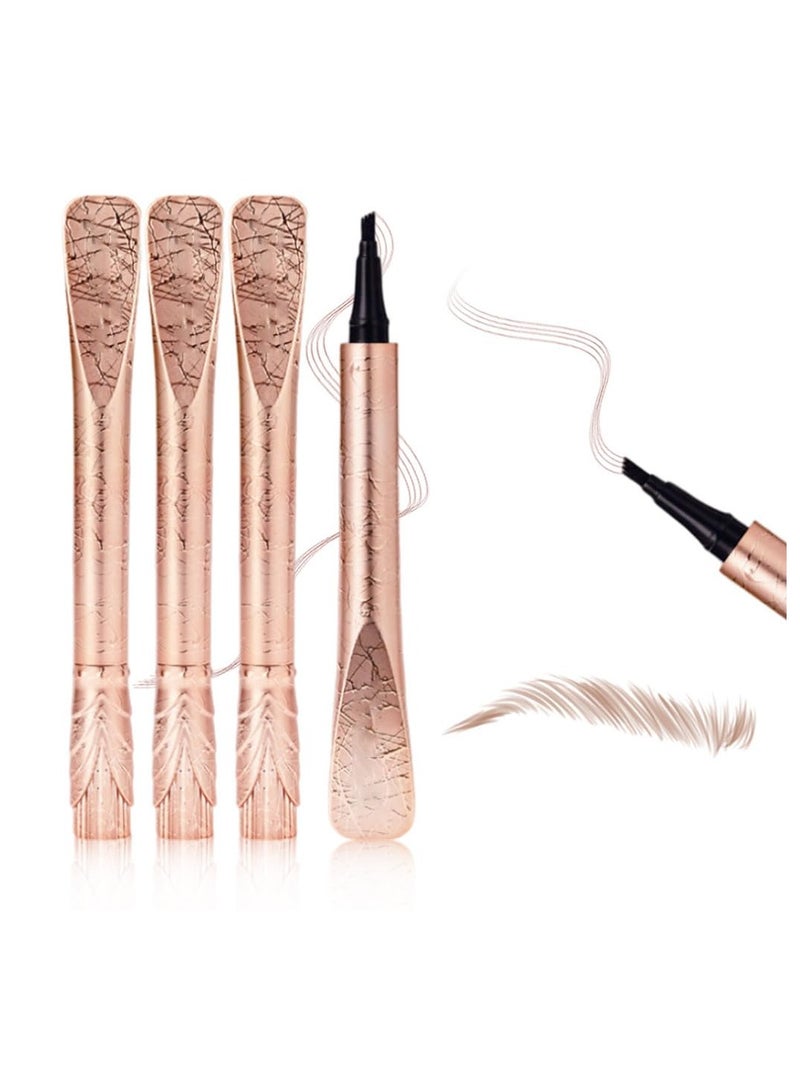 3Pcs New Magic Eyebrow Pencil, Waterproof Brow Pencil, 3D Microblading Eyebrow Pencil Contouring Pen, 4 Tipped Precise Brow Pen, Create Natural Hair-Like Brows, Brown