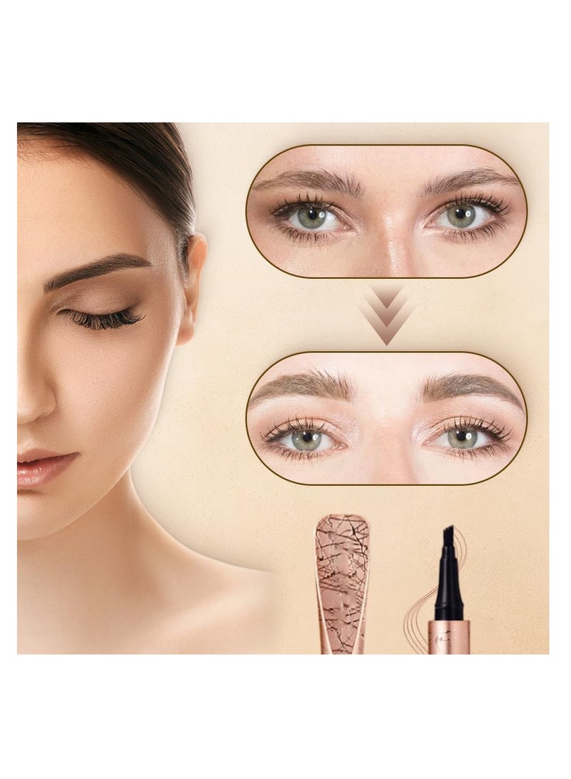 3Pcs New Magic Eyebrow Pencil, Waterproof Brow Pencil, 3D Microblading Eyebrow Pencil Contouring Pen, 4 Tipped Precise Brow Pen, Create Natural Hair-Like Brows, Brown