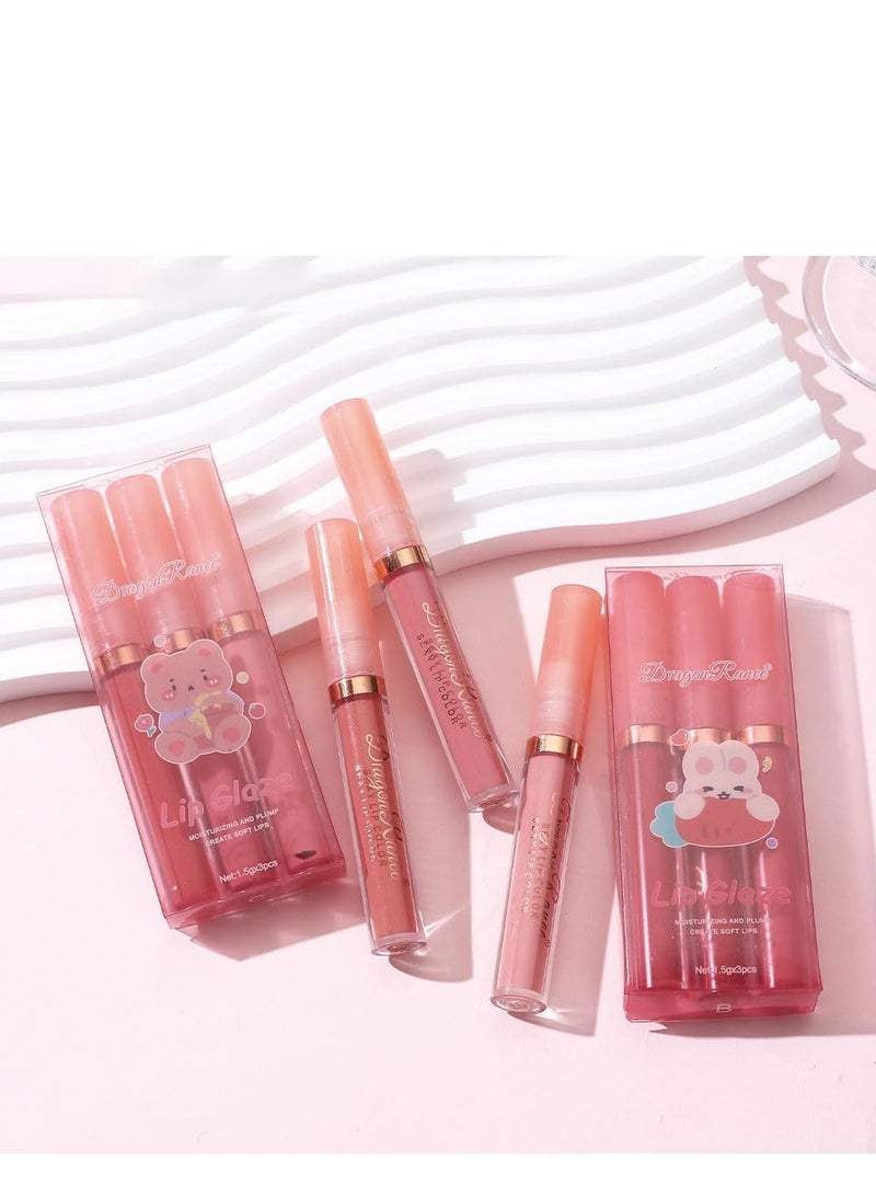 6 PCS Plumping Liquid Lipstick Set Hydrating and Moisturizing Lip Oil  No-Sticky Not Fade Gloss Pink Red Makeup Gift Kit for Girls and Women