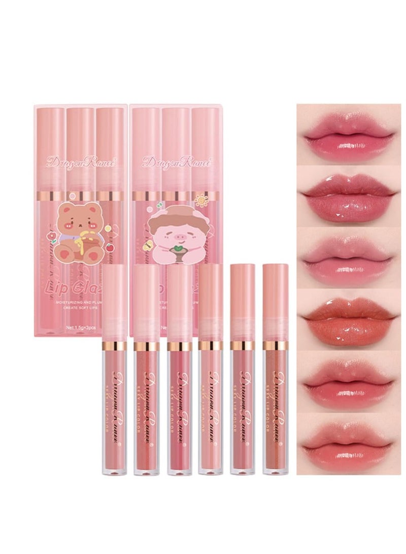 6 PCS Plumping Liquid Lipstick Set Hydrating and Moisturizing Lip Oil  No-Sticky Not Fade Gloss Pink Red Makeup Gift Kit for Girls and Women