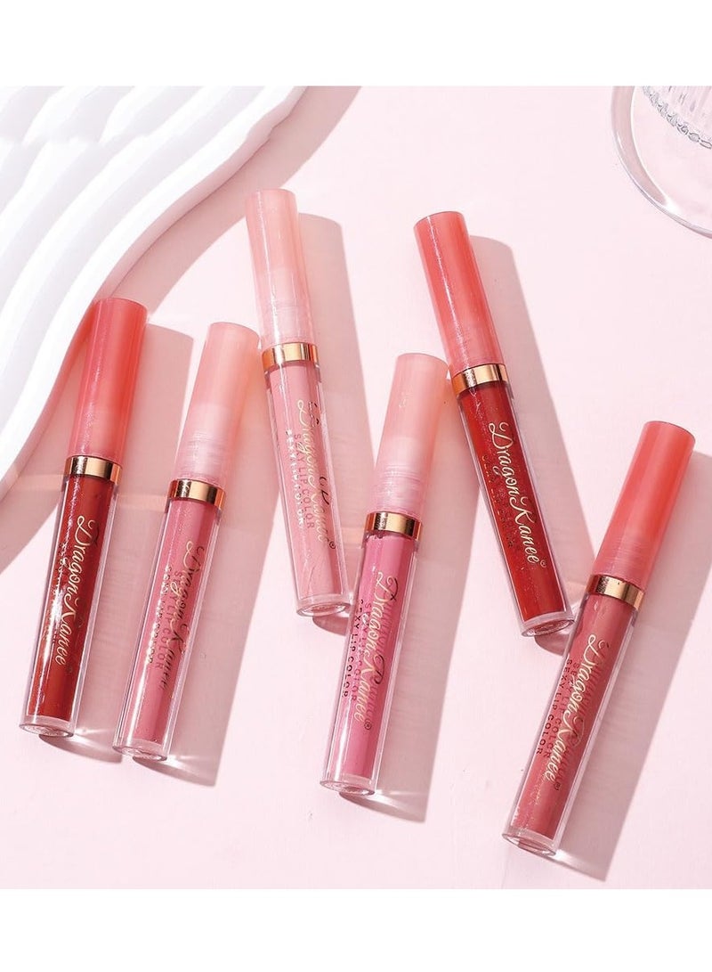 6 PCS Plumping Liquid Lipstick Set Hydrating and Moisturizing Lip Oil  No-Sticky Not Fade Gloss Pink Red Makeup Gift Kit for Girls and Women