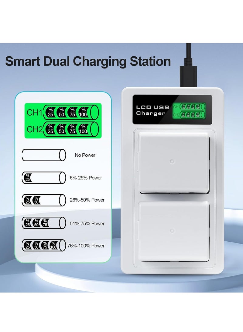 2Pcs Batteries with LCD Dual Charger, Replacement Battery, for Use with Arlo Pro, Arlo Pro 2 Cameras, Includes USB-C Cable, Overheat Protection, Rechargeable Camera Battery with Charger Station