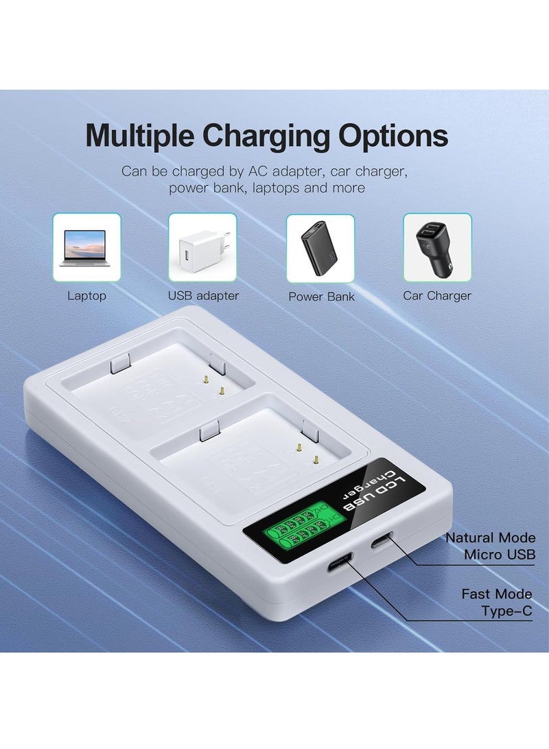 2Pcs Batteries with LCD Dual Charger, Replacement Battery, for Use with Arlo Pro, Arlo Pro 2 Cameras, Includes USB-C Cable, Overheat Protection, Rechargeable Camera Battery with Charger Station