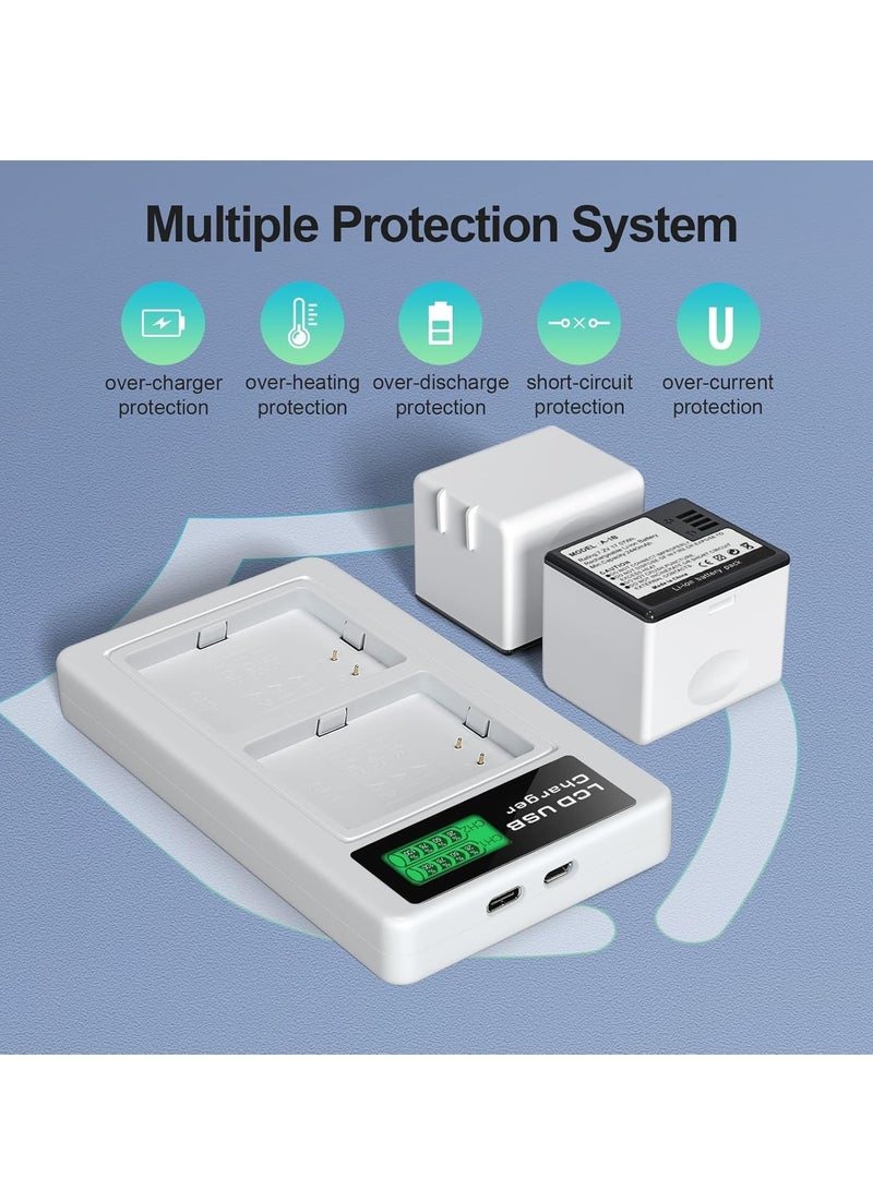 2Pcs Batteries with LCD Dual Charger, Replacement Battery, for Use with Arlo Pro, Arlo Pro 2 Cameras, Includes USB-C Cable, Overheat Protection, Rechargeable Camera Battery with Charger Station