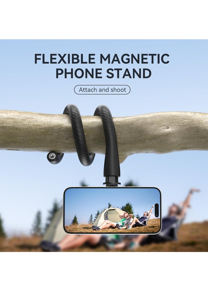 Magnetic Flexible Phone Mount Clamp, Tripod Stand Stick Pole, Adjustable Gooseneck Tripod, Phone Holder Attach Stand Accessories Arm Mount, for Phones, Stroller Treadmill Tube Bike Motorcycle, Black