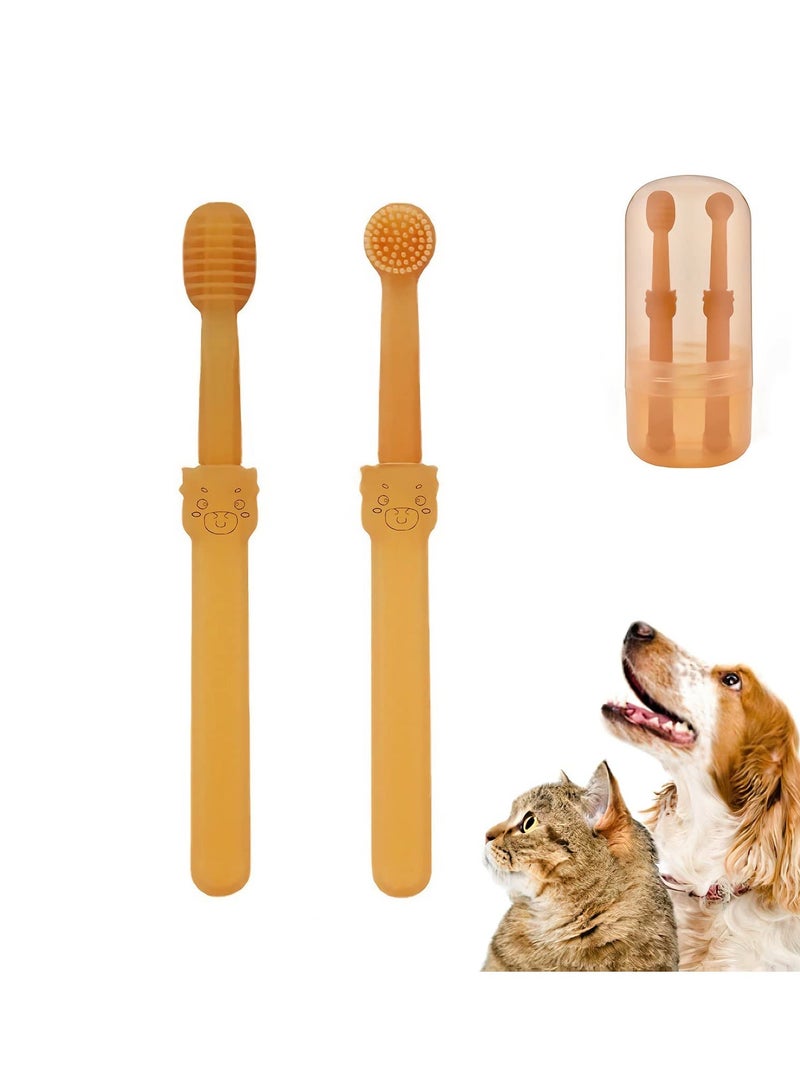 SYOSI Dog Cat Toothbrush Kit 2 Pack Soft Silicone Tongue Brush with Storage Box 360 Degree Deep Clean Tooth Brushing Oral Hygiene Care for Dogs Pet