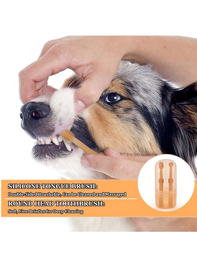 SYOSI Dog Cat Toothbrush Kit 2 Pack Soft Silicone Tongue Brush with Storage Box 360 Degree Deep Clean Tooth Brushing Oral Hygiene Care for Dogs Pet