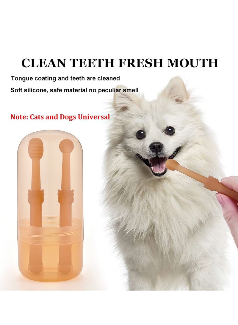 SYOSI Dog Cat Toothbrush Kit 2 Pack Soft Silicone Tongue Brush with Storage Box 360 Degree Deep Clean Tooth Brushing Oral Hygiene Care for Dogs Pet