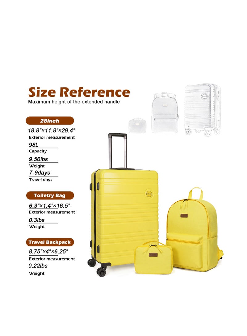 Luggage Set 3-Piece 28-Inch Spinner Suitcase, Backpack & Toiletry Bag - Durable Travel Set with Built-In TSA Lock, 360-Degree Spinner Wheels, and Smooth Zippers