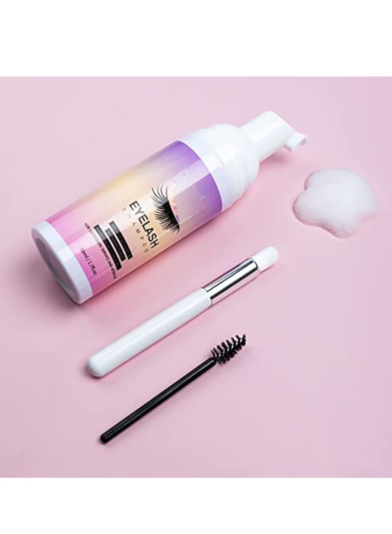 Lash Shampoo, Lash Shampoo for Lash Extension, Lash Wash, Lashes Shampoo with Soft Brush and Mascara Wand, Lash Bath, Eyelash Extension Cleanser, Makeup Remover, Salon and Home Use, Nourishing Formula