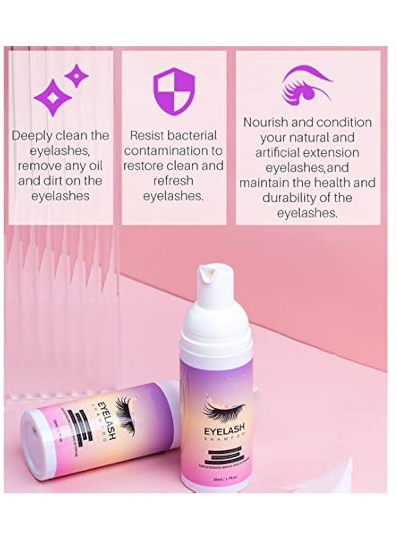 Lash Shampoo, Lash Shampoo for Lash Extension, Lash Wash, Lashes Shampoo with Soft Brush and Mascara Wand, Lash Bath, Eyelash Extension Cleanser, Makeup Remover, Salon and Home Use, Nourishing Formula