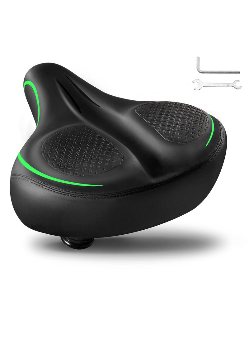 Comfortable Oversized Bicycle Seat with Extra Thick Dual Shock Ball Memory Foam, Wide Saddle for Unisex Sport or Road Bikes, Easy Installation with Included Tool.