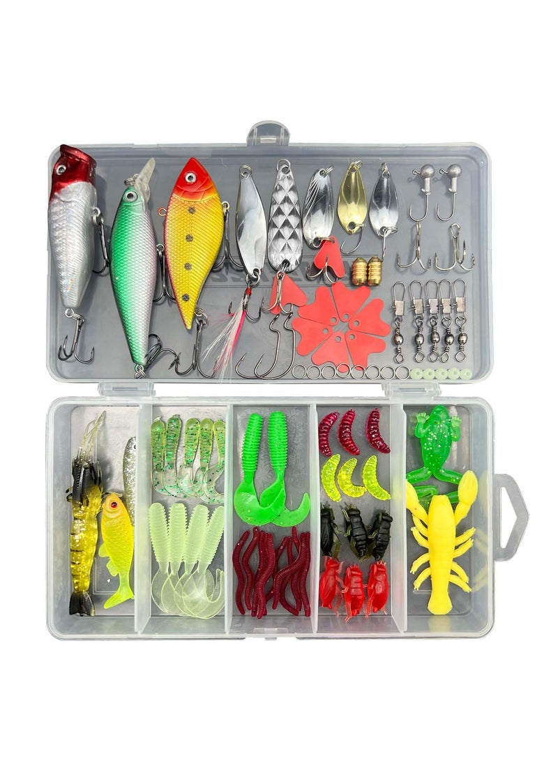 78 Piece Freshwater Fishing Lures Kit Includes Soft Plastics Tackle Boxes and Swimbaits Suitable for Enthusiasts